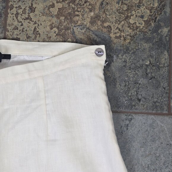 Silkland Size 10 100% Linen White Casual Pants Pink Floral Graphics Lined - Picture 2 of 9